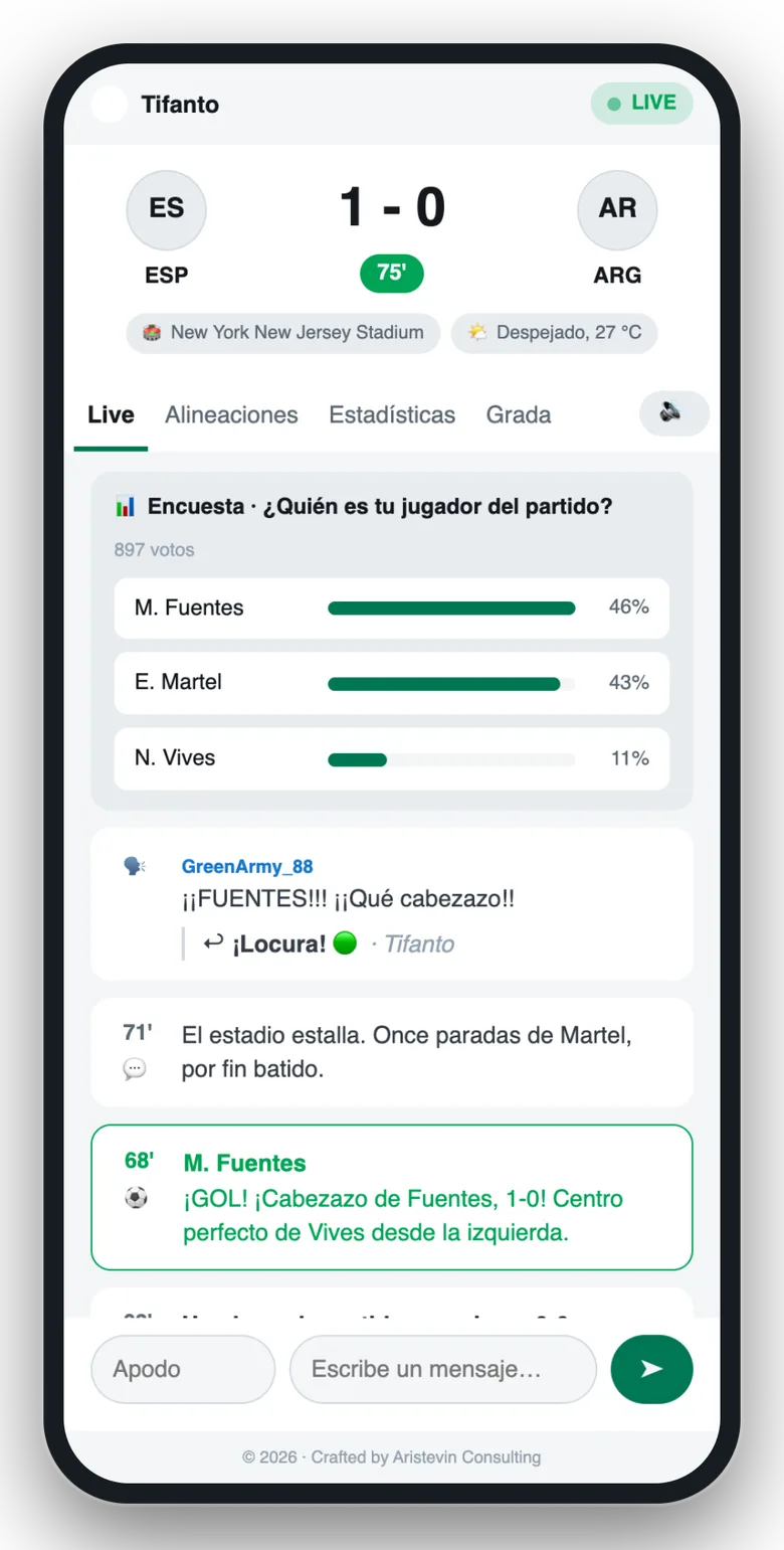 Vista en directo del partido en un móvil