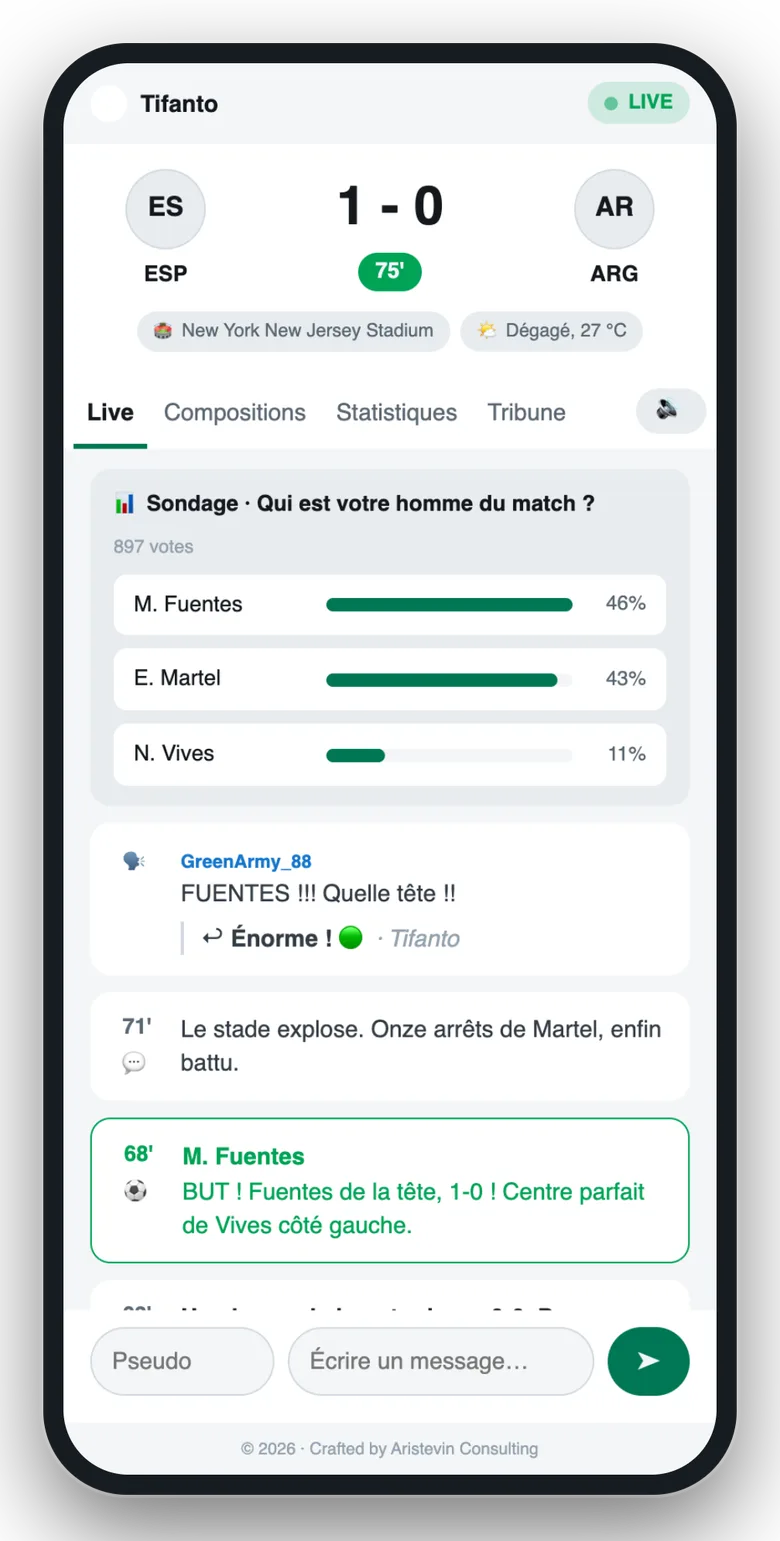 Vue du match en direct sur smartphone